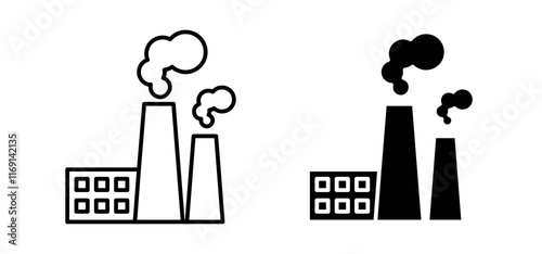 Heat power station icons in black and white colors