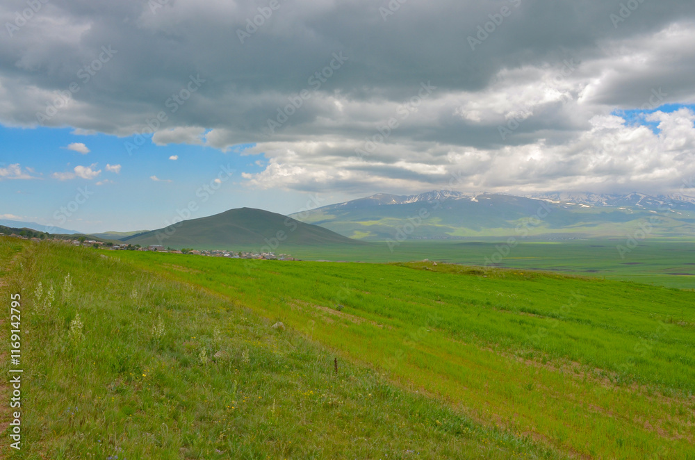 Tsilkar village, Vardablur mountain and Mount Aragats scenic view from Spitak Pass (Aragatsotn province, Armenia) Tsilkar village, Vardablur mountain and Mount Aragats scenic view from Spitak Pass (Aragatsotn province, Armenia)