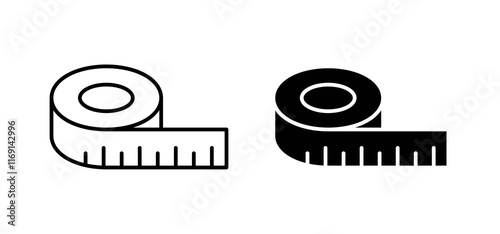 Measuring tape icons in black and white colors