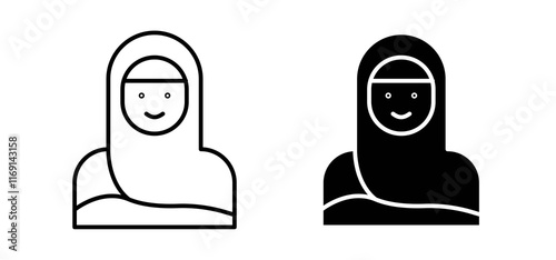 Muslim women icons in black and white colors