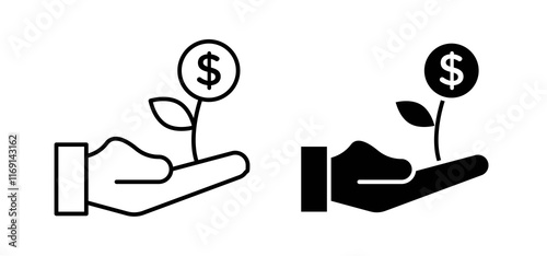 Money tree icons in black and white colors