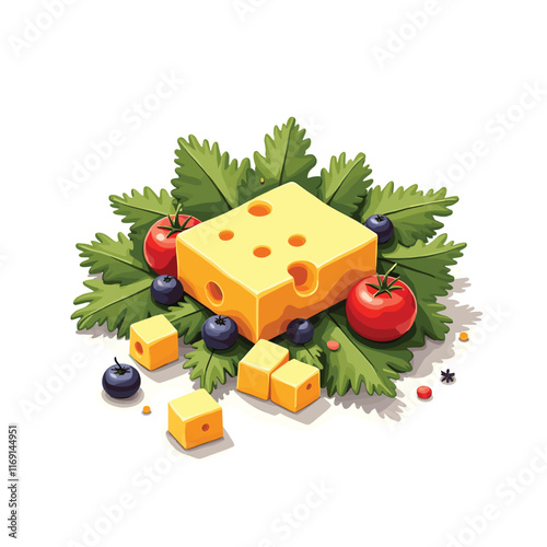 Cheese dices and slices vector illustration
