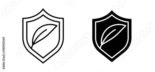 Shield with leafs icons in black and white colors