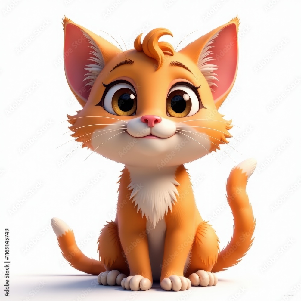 Fototapeta premium Adorable 3D Cartoon Kitten, isolated white background