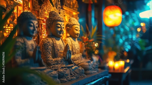 Intricate Shrine with Glowing Decorations and Carvings