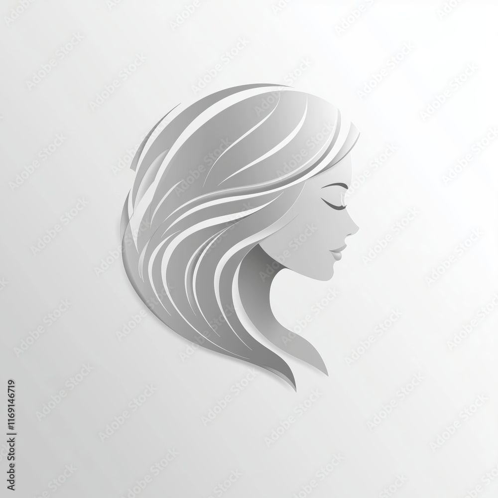 Logo for hair salon: minimalist head silhouette with flowing hairlines in gray and white Logo for hair salon: minimalist head silhouette with flowing hairlines in gray and white