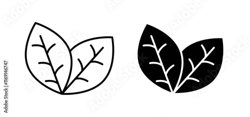 Tobacco leaves icons in black and white colors