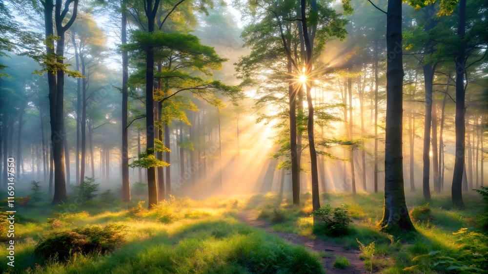 Naklejka premium Beautiful aerial shot of a foggy forest