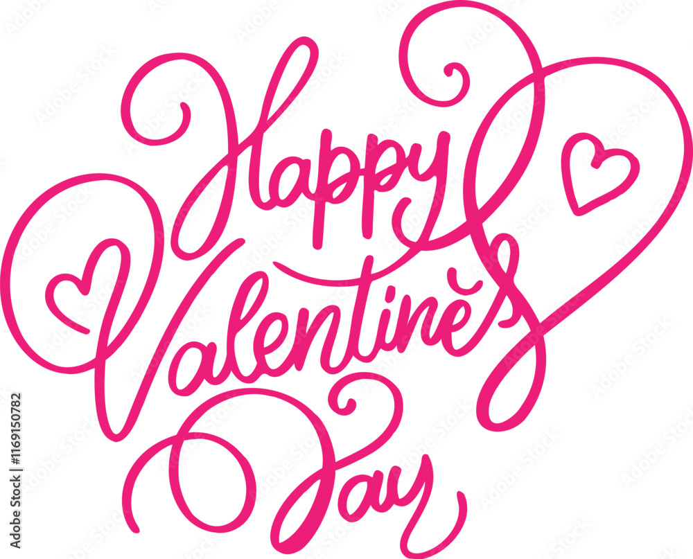 happy valentine's day handwritten typography continuous line art style