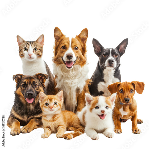 Cute pets together in a joyful gathering at home