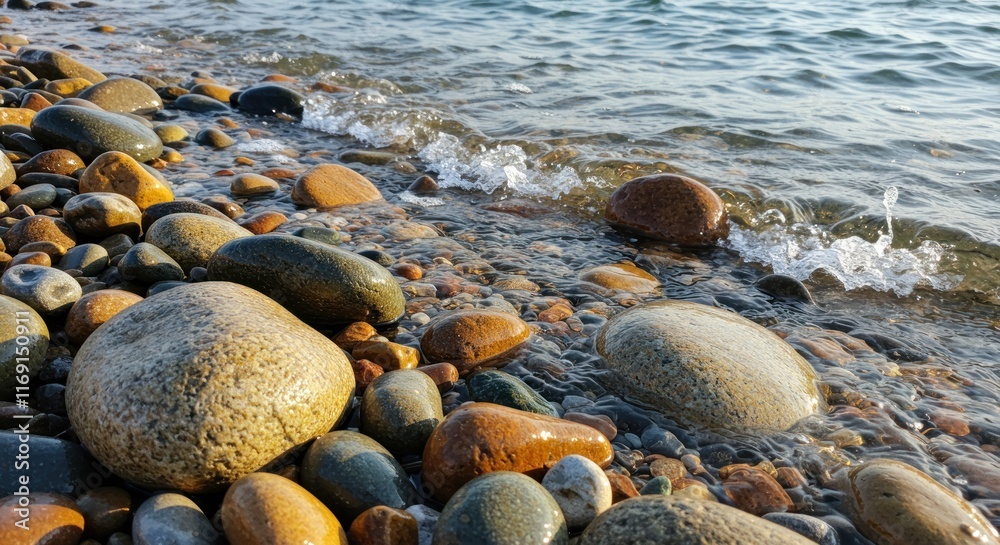 Smooth ocean stones washed by gentle waves Smooth ocean stones washed by gentle waves