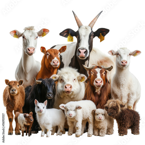 Farmyard animals gathered for a friendly portrait