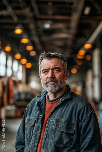 Characterful Portrait of a Resilient Chicagoan in Moody Industrial Warehouse photo