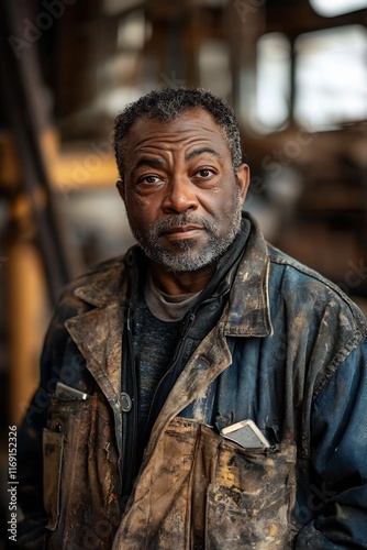 Resilient Chicagoan Portrait in Dramatic Warehouse Interior photo