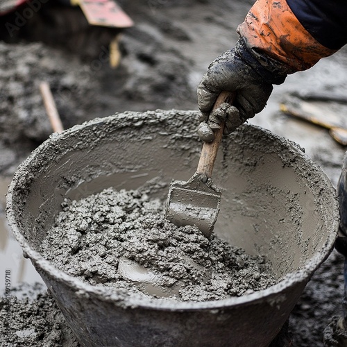 Close-Up of Cement Mixing at Construction Site photo