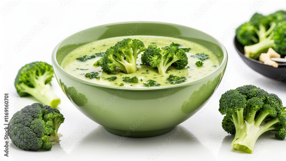 Tasty Bowl of Broccoli Soup Isolated on a White Background for a Wholesome Meal Tasty Bowl of Broccoli Soup Isolated on a White Background for a Wholesome Meal