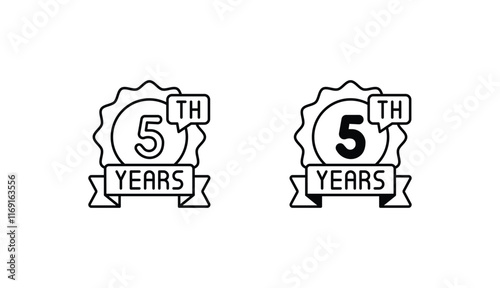 5th year icon design with white background stock illustration