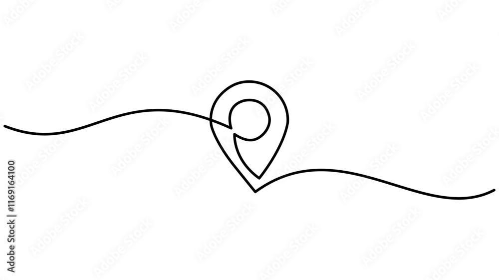 Obraz premium Location Continuous One Line Drawing, Hand drawn vector art
