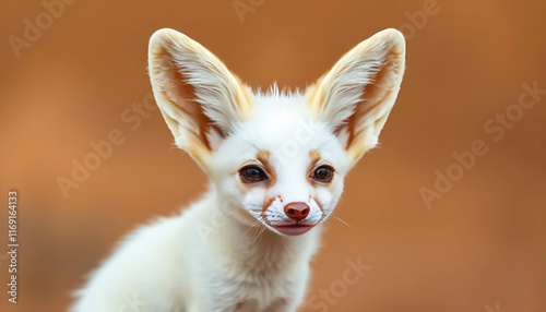 A captivating close-up of a tiny, albino fennec fox cub.