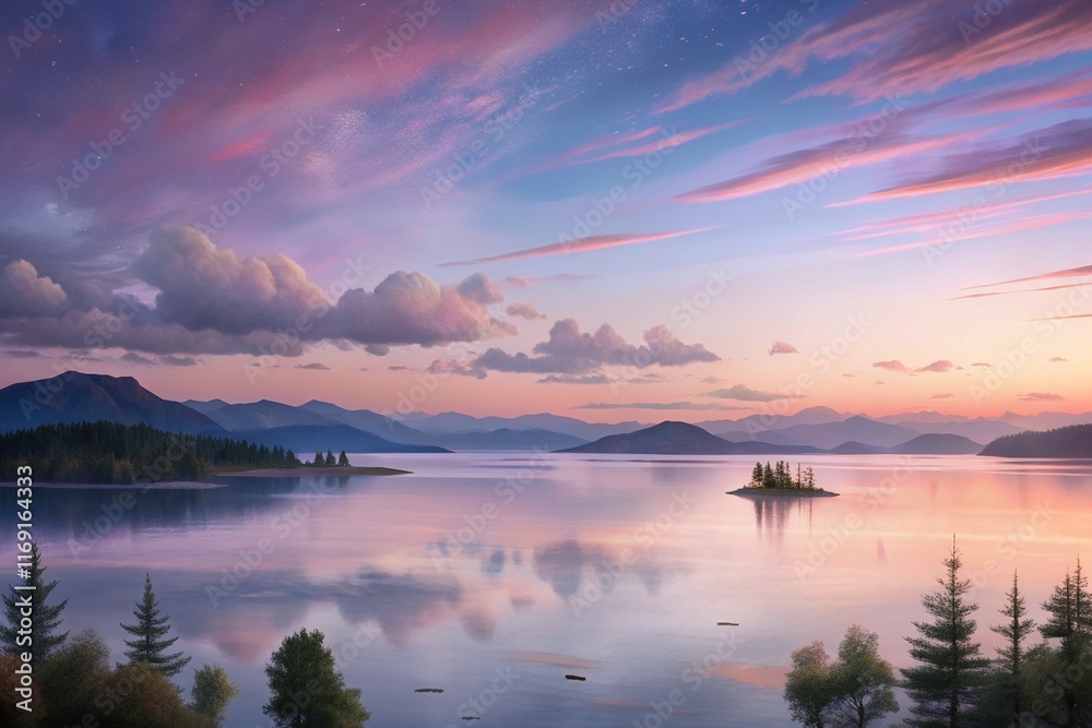 sunset over the lake Beautiful Mountain Landscape Nature Background sunset over the lake Beautiful Mountain Landscape Nature Background