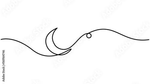 Moon Continuous One Line Drawing, Hand drawn vector art