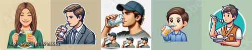 vector collection of someone eating and drinking with a smile