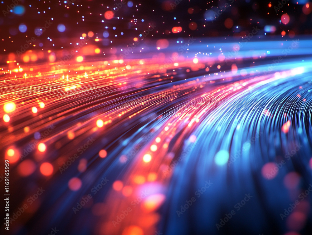 Data moving trough optic fiber. The colors create a sense of movement and energy. 