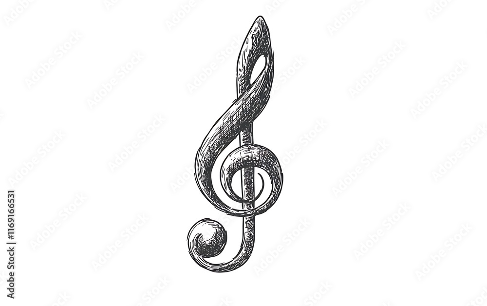 Hand-drawn treble clef musical notation symbol. Hand-drawn treble clef musical notation symbol.