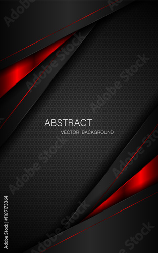 Abstract black and red polygon with red glow lines on dark steel mesh background with free space for design. modern technology innovation concept background	