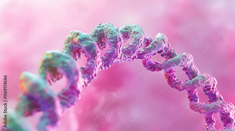 3D representation of DNA structure in vibrant colors. 3D representation of DNA structure in vibrant colors.