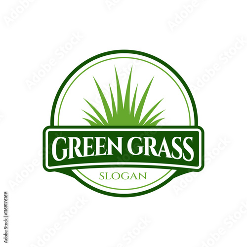 Green Grass Logo Design Emblem with Nature Theme Vector Illustration photo