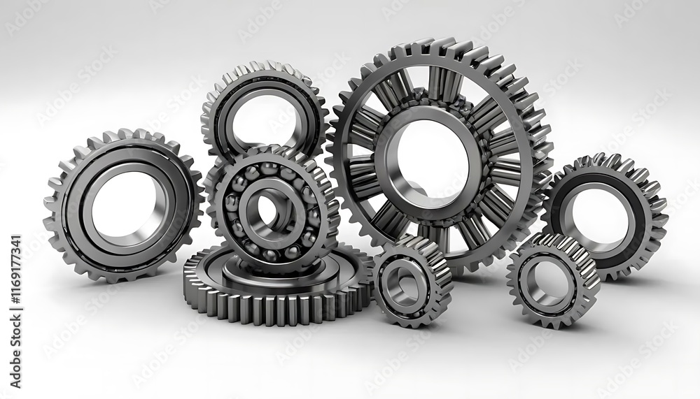 Interlocking Metal Gears and Bearings in a Group Interlocking Metal Gears and Bearings in a Group