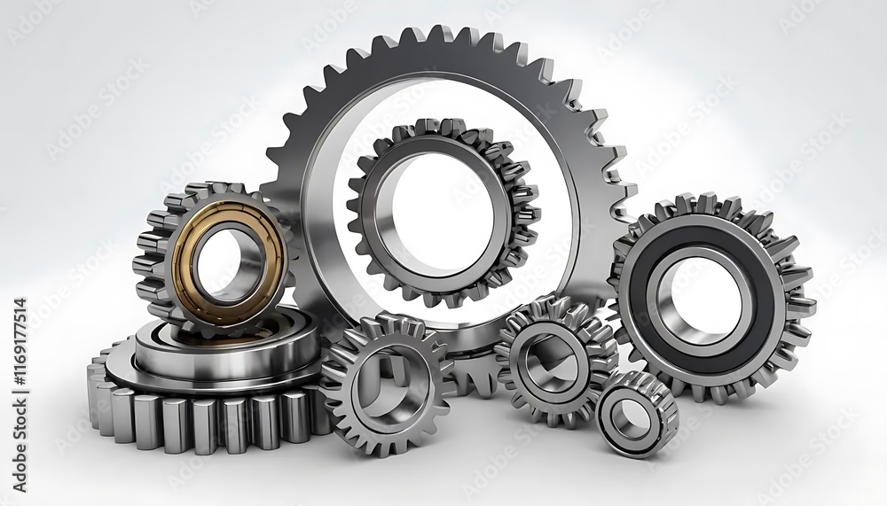 Interlocking Metal Gears and Bearings Mechanical System Interlocking Metal Gears and Bearings Mechanical System