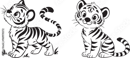 cute-tiger set-cub-silhouette-vector 