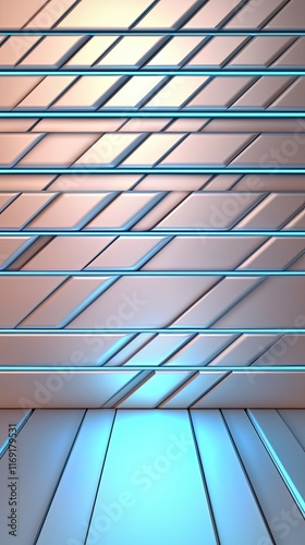 Frosty Blue Hues and Intense Lighting in Minimalist Compositions, a neon light photography image of glowing blue light streaks cutting across a cold metallic background, creating a stark.