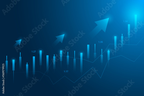 Blue Stock Market Background with Trading Graph And Light. Finance Banner. Vector Illustration