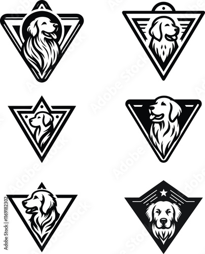 Black and white logos golden retriever dog, triangle style