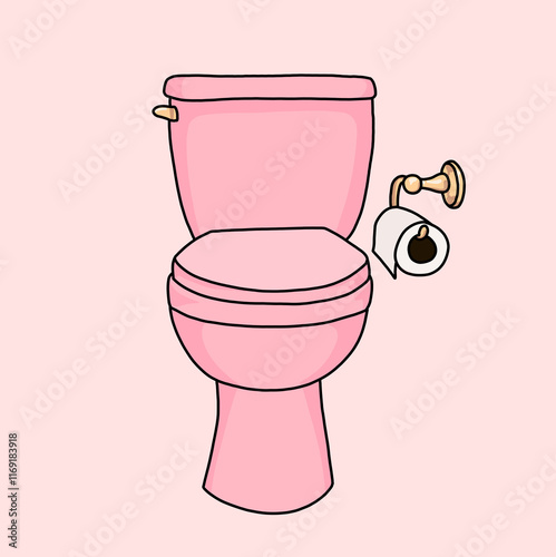 Pink Toilet with Toilet Paper Roll photo