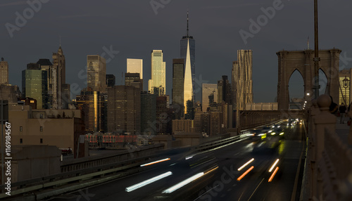 Photography cars driving over the brooklyn bridge from manhattan new york city (long exposur