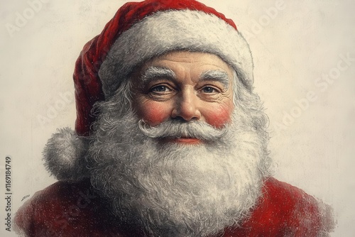 vintage illustration of santa claus beautifully engraved and detailed festive spirit depicted against a clean white background for holiday themes
