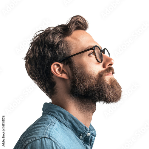 Profile of a man with glasses and a beard