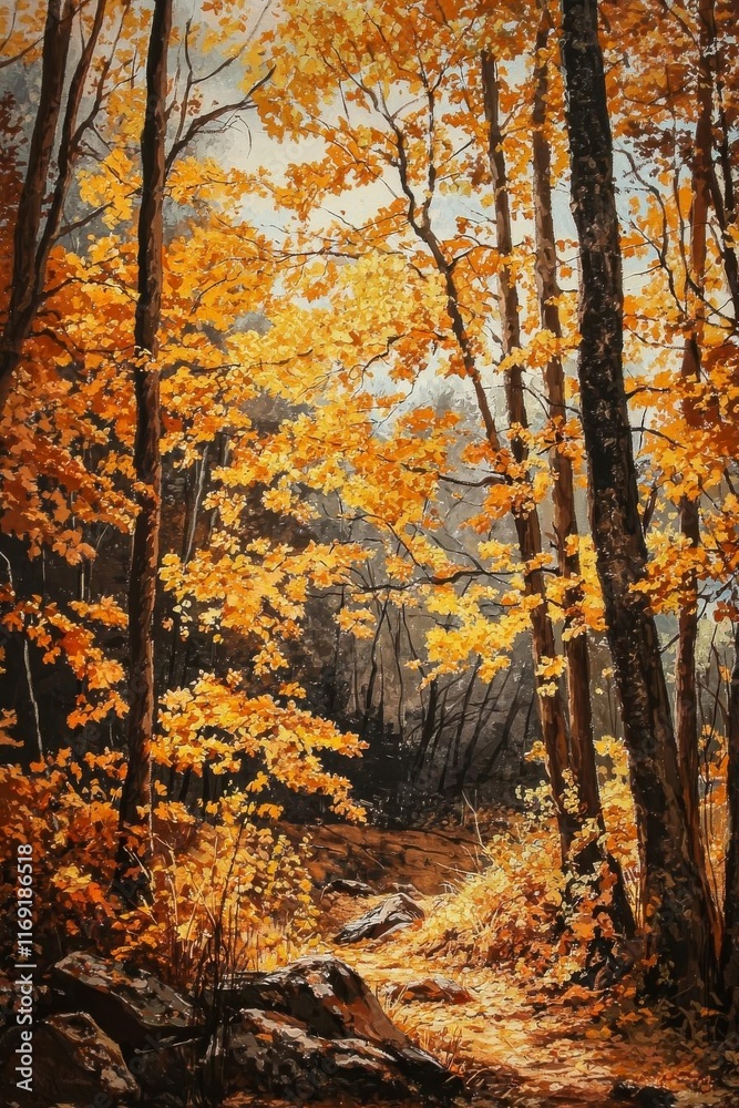 A serene forest scene showcasing vibrant autumn foliage with golden leaves, sunlight filtering through trees, and a tranquil path inviting exploration. A serene forest scene showcasing vibrant autumn foliage with golden leaves, sunlight filtering through trees, and a tranquil path inviting exploration.