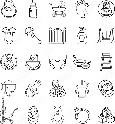 Baby Care Icons Nursery, Feeding, Toys, and Gear Essentials