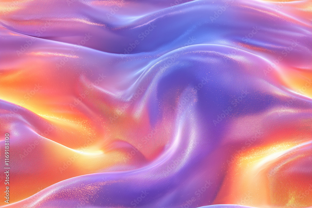 Fototapeta premium An abstract seamless holographic gradient featuring pastel mint, peach, and lavender hues blending into each other. The design creates an iridescent, glowing effect with a smooth, ethereal shine, exu