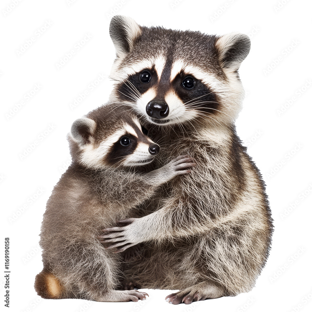 Raccoon mother and baby sharing a tender moment Raccoon mother and baby sharing a tender moment