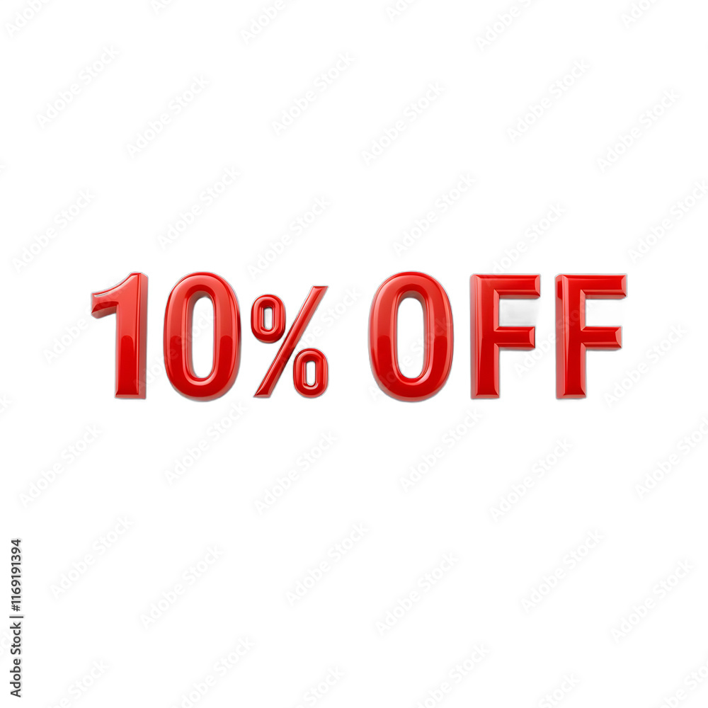 Fototapeta premium Red 10 Percent Off Sale Glossy 3D Text Black Background
