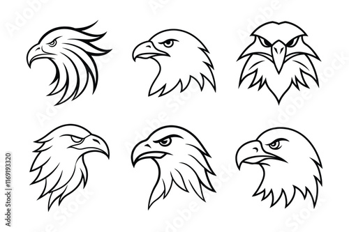 Set of  Eagle Head line art Vector Illustrations - High Quality White Background