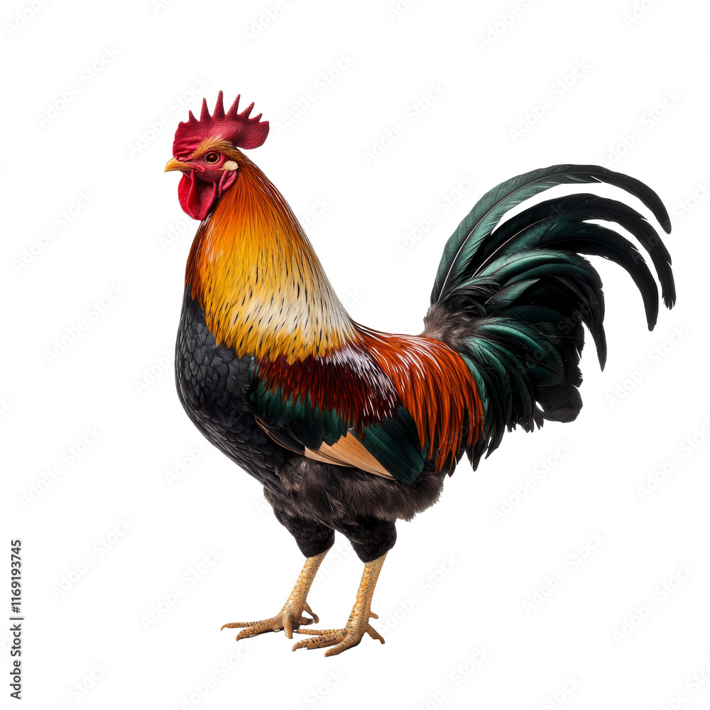 Fototapeta premium Colorful rooster stands proudly in studio setting