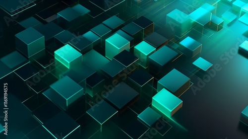 Abstract Green Cubes Digital Background Design