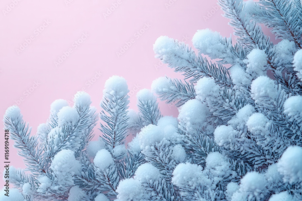 whimsical winter scene featuring minimalistic snowcovered fir tree branches against a soft pastel backdrop creating a serene and tranquil atmosphere with ample copy space for text whimsical winter scene featuring minimalistic snowcovered fir tree branches against a soft pastel backdrop creating a serene and tranquil atmosphere with ample copy space for text
